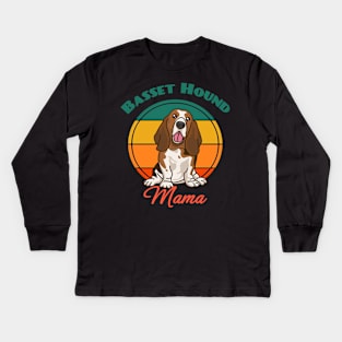 Basset Hound Mom Mama Dog puppy Lover Cute Sunser Retro Kids Long Sleeve T-Shirt